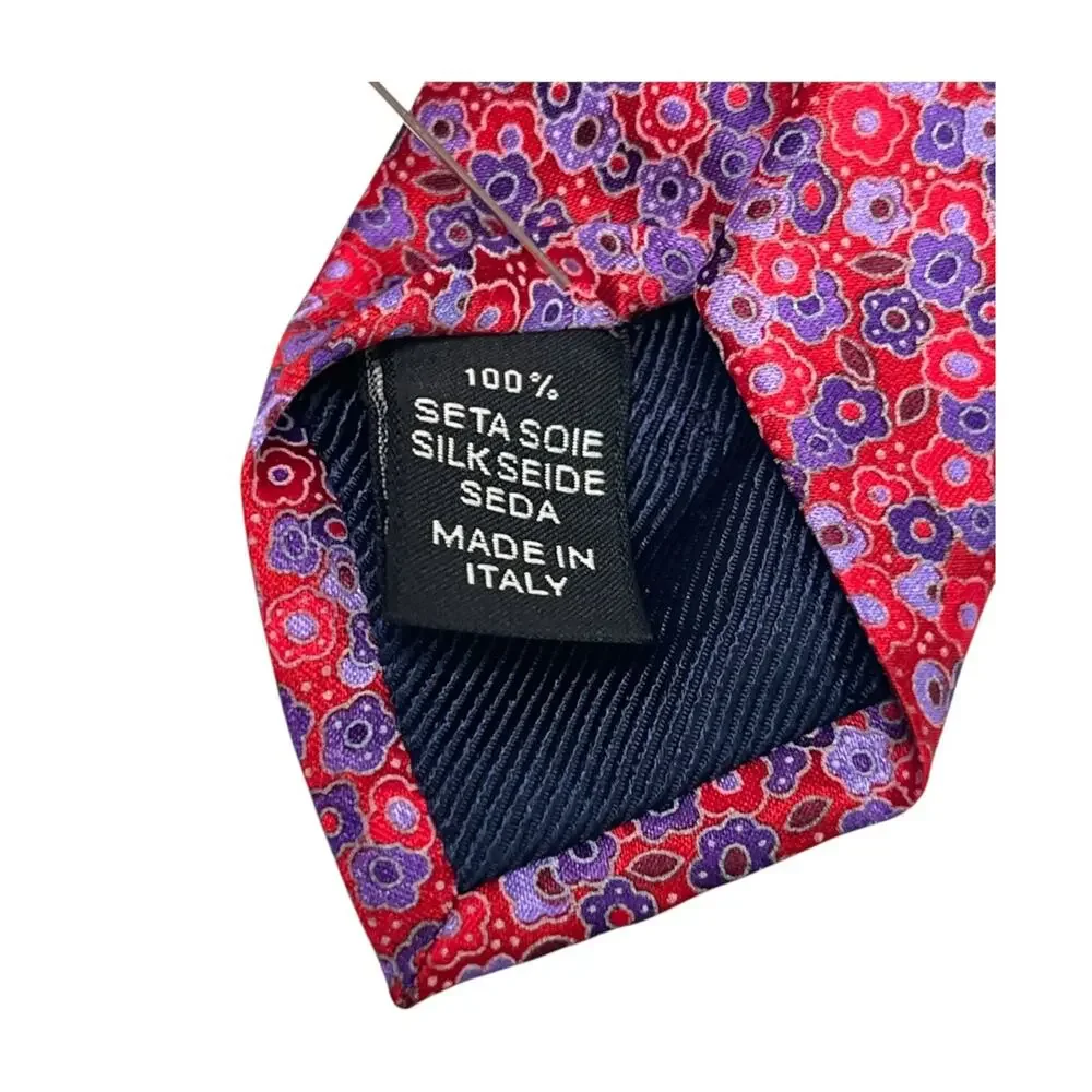 Ermenegildo Zegna Tie Mens Red Silk Floral Classic Luxury Made In Italy Y2K